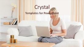  Presentation with social isolation - PPT layouts with blonde woman using a laptop background and a lemonade colored foreground