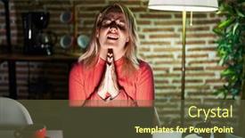  Presentation with praying hands - Presentation theme having blonde-woman-using-laptop background and a tawny brown colored foreground