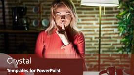  Presentation with night - PPT theme having blonde-woman-using-laptop background and a tawny brown colored foreground