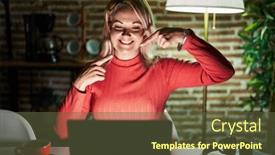  Presentation with night - Slide deck with blonde-woman-using-laptop and a tawny brown colored foreground