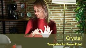  Presentation with night - Presentation enhanced with blonde-woman-using-laptop and a tawny brown colored foreground