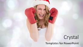  Presentation with light abstract - Slide deck with smiling at camera against purple background and a sky blue colored foreground