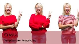  Presentation with collage - Cool new theme with blonde woman wearing casual red backdrop and a  colored foreground