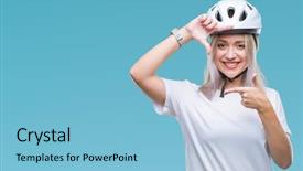  Presentation with cyclist - Slide deck with blonde woman wearing cyclist security background and a light blue colored foreground