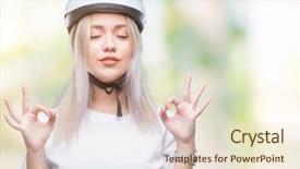  Presentation with cyclist - Colorful theme enhanced with blonde woman wearing cyclist security backdrop and a cream colored foreground