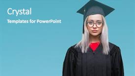  Presentation with arabian woman wearing hijab muslim - Cool new PPT theme with blonde woman wearing graduate uniform backdrop and a  colored foreground