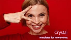  Presentation with red - PPT theme with blonde-woman-wearing-red-sweater background and a crimson colored foreground