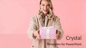  Presentation with arabian woman wearing hijab muslim - Audience pleasing slides consisting of blonde woman wearing winter fur backdrop and a coral colored foreground