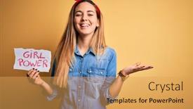  Presentation with woman rights - Cool new slides with blonde-woman-with-blue-eyes backdrop and a yellow colored foreground