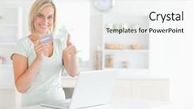  Presentation with credit card icon - Presentation having blonde woman with credit card background and a white colored foreground