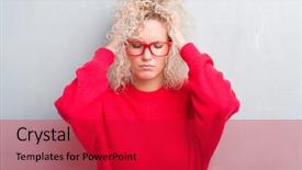  Presentation with real woman hair texture human - Theme having blonde woman with curly hair background and a crimson colored foreground