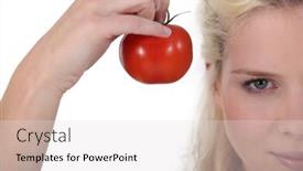  Presentation with tomato - Colorful presentation theme enhanced with blonde-woman-with-tomato backdrop and a light gray colored foreground