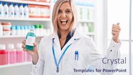  Presentation with syrup - Slide set featuring blonde-woman-working-at-pharmacy background and a sky blue colored foreground
