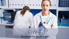  Presentation with cruelty - Presentation theme featuring blonde-woman-working-on-cruelty background and a light blue colored foreground