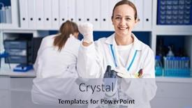  Presentation with cruelty - PPT theme enhanced with blonde-woman-working-on-cruelty background and a light gray colored foreground