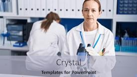  Presentation with cruelty - Slide set featuring blonde-woman-working-on-cruelty background and a light blue colored foreground