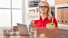  Presentation with simple food - Presentation theme enhanced with blonde-woman-working background and a coral colored foreground