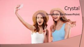  Presentation with piece of the pie - PPT theme with blonde women in one-piece background and a lemonade colored foreground