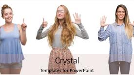  Presentation with women - Colorful slide set enhanced with blonde women over isolated background backdrop and a  colored foreground