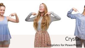 Presentation with collage - Cool new PPT theme with blonde women over isolated background backdrop and a  colored foreground