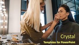  Presentation with beauty makeup - Presentation theme featuring blonde-young-woman-doing-makeup background and a tawny brown colored foreground