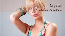  Presentation with studio - Amazing presentation theme having attractive young beautiful blondy posing backdrop and a  colored foreground