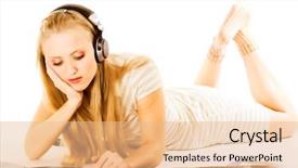 Presentation with vinyl - PPT theme enhanced with blondy night - blond girl laying on white background and a coral colored foreground