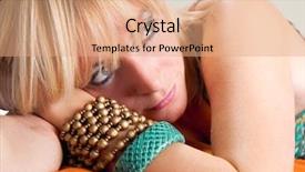  Presentation with studio - Slides having close up young beautiful blondy background and a  colored foreground