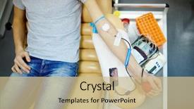  Presentation with blood - Beautiful presentation theme featuring blood - midsection of donor during hemotransfusion backdrop and a soft green colored foreground