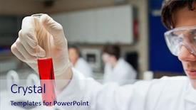  Presentation with test tube laboratory - Colorful slides enhanced with blood cell - scientist holding a test tube backdrop and a sky blue colored foreground