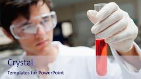  Presentation with test tube laboratory - Cool new presentation theme with blood cell - young scientist holding a test backdrop and a sky blue colored foreground