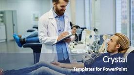  Presentation with consulting - Audience pleasing presentation theme consisting of blood donation - doctor in whitecoat consulting young backdrop and a  colored foreground