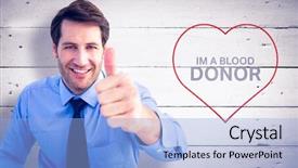  Presentation with wood - PPT theme having blood donation - smiling businessman gesturing thumbs up background and a light blue colored foreground