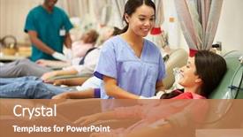  Presentation with donation - Presentation consisting of blood donors making donation background and a coral colored foreground