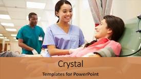  Presentation with donation - Colorful presentation theme enhanced with blood donors making donation backdrop and a coral colored foreground