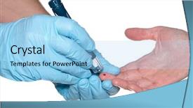  Presentation with counseling for diabetic pateint - Audience pleasing PPT theme consisting of blood glucose meter - diabetic lancet device in hand backdrop and a light blue colored foreground