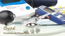  Presentation with pils medical - Theme with blood glucose meter - various colour pills and medical background and a  colored foreground