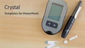  Presentation with blood test - Amazing slide deck having blood glucose meter test strip backdrop and a coral colored foreground