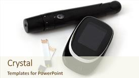  Presentation with testing blood - Audience pleasing slides consisting of blood glucose monitor or glucometer backdrop and a cream colored foreground