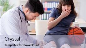  Presentation with basketball female - Colorful PPT theme enhanced with blood injuries - female basketball player visiting doctor backdrop and a light blue colored foreground