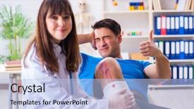  Presentation with sports doctor - Cool new PPT theme with blood injuries - patient visiting doctor after sustaining backdrop and a light blue colored foreground
