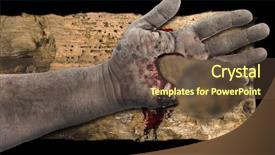  Presentation with jesus christ - Colorful slide set enhanced with blood jesus christ - bleeding hand with nail backdrop and a tawny brown colored foreground
