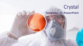  Presentation with hazardous - Cool new PPT theme with blood pharmacist - chemist working in the laboratory backdrop and a sky blue colored foreground