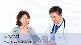  Presentation with pharmacist - Slides with blood pharmacist - smiling medical doctor isolated background and a  colored foreground