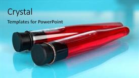  Presentation with test tubes - PPT theme consisting of blood plasma cells backgrounds - test tubes in laboratory background and a light blue colored foreground