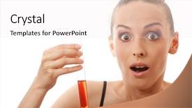  Presentation with test - Presentation theme featuring blood plasma cells backgrounds - woman holding test tube background and a  colored foreground