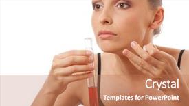  Presentation with tea leaves test tube - Presentation design having blood plasma cells backgrounds - woman holding test tube background and a coral colored foreground
