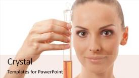  Presentation with test - Presentation featuring blood plasma cells backgrounds - woman holding test tube background and a coral colored foreground