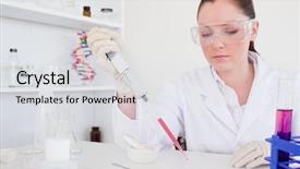  Presentation with platelets - Audience pleasing PPT layouts consisting of blood platelets - beautiful red-haired scientist using backdrop and a light gray colored foreground