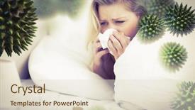  Presentation with sneezing - PPT theme with blood platelets - blonde woman sneezing against virus background and a lemonade colored foreground